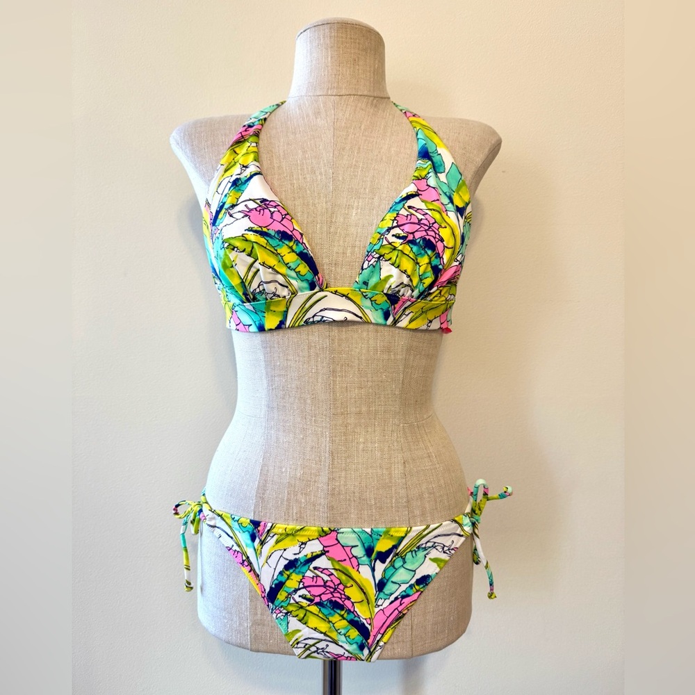 Vintage Victoria's Secret Vibrant Tropical Leaf Print Bikini